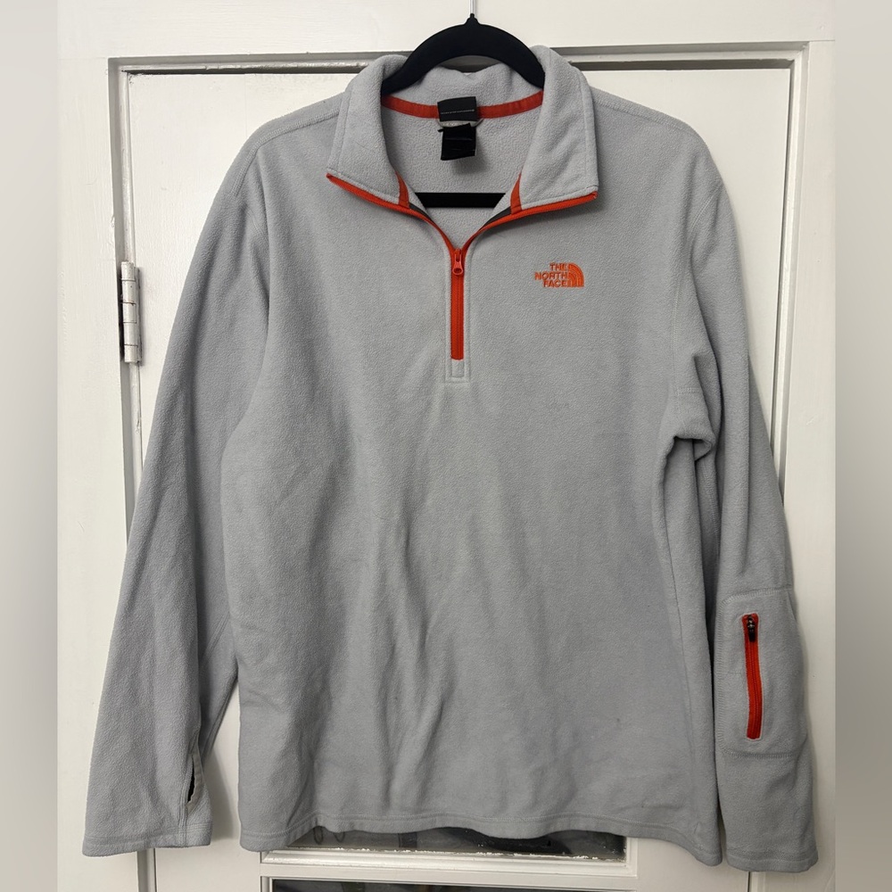 The North Face Light Gray and Red Fleece Pullover